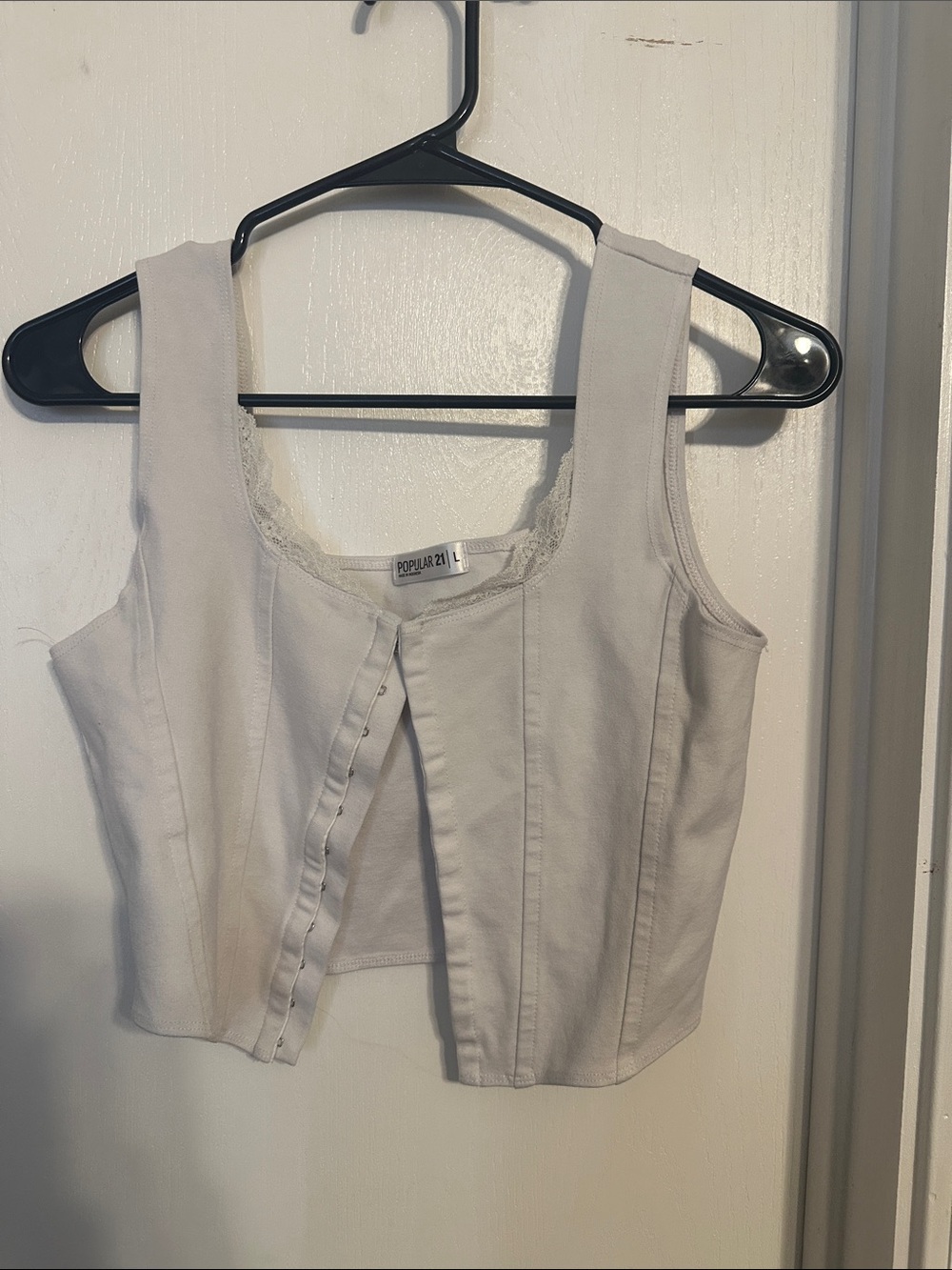 Popular 21 White Cropped Hook-and-Eye Tank